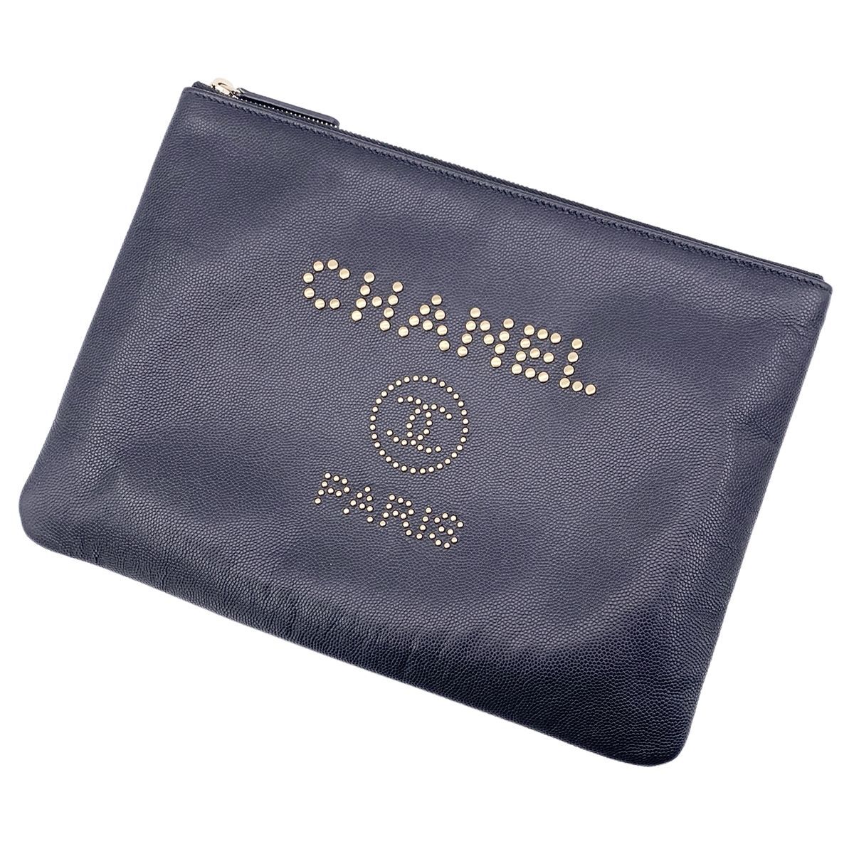 【中古】 CHANEL シャネル クラッチバッグ ドーヴィル キャビアスキン ブラック 28番台 ギャランティカード付属 24010238 MK_画像1