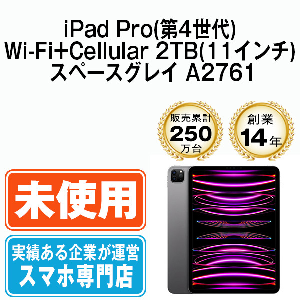 新品 iPadPro4 2TB スペースグレイ A2761 Wi-Fi+Cellular 11インチ 第4世代 2022年 本体 未使用品 SIMフリー_画像1