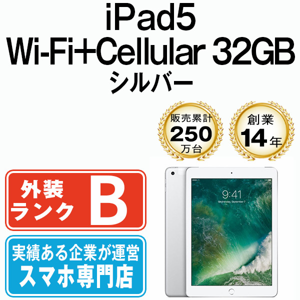 良品 iPad5 32GB シルバー A1823 Wi-Fi+Cellular 9.7インチ 第5世代 2017年 本体 中古 SIMフリー_画像1