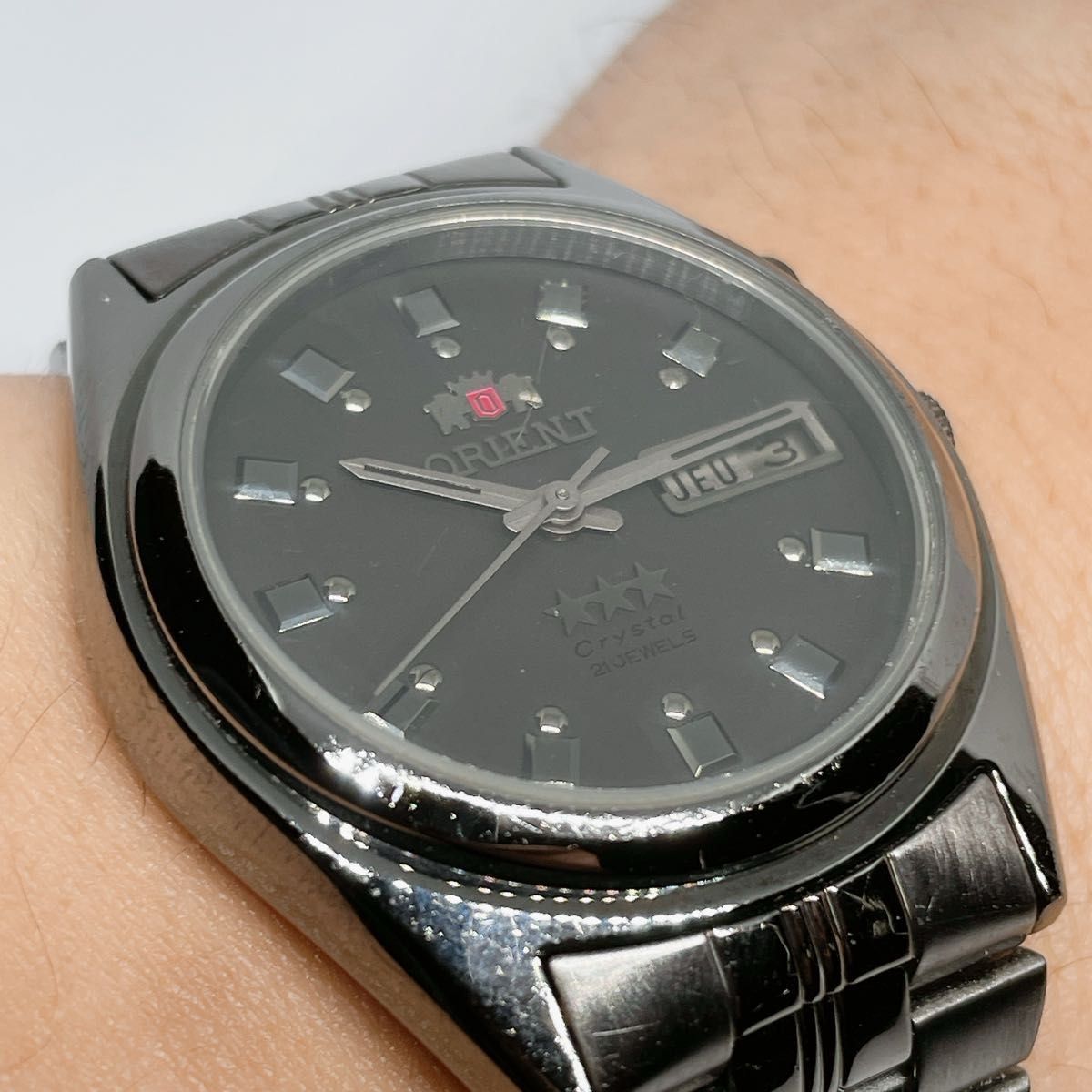 《希少》Orient CRYSTAL 腕時計 ブラック 自動巻き 機械式 メタル