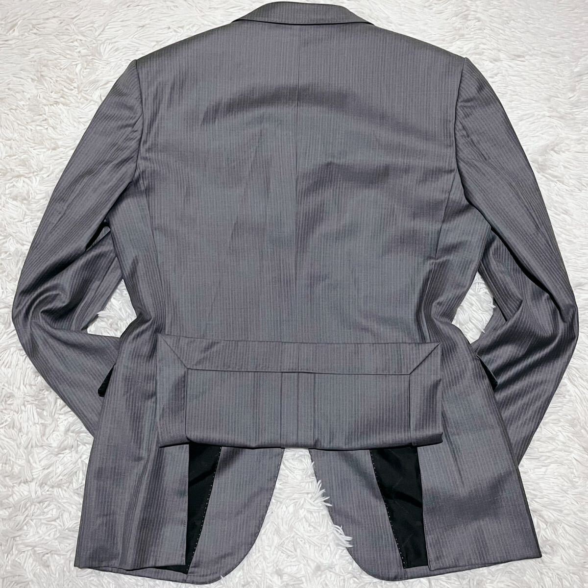 【圧倒的高級感】タケオキクチ TAKEO KIKUCHI ジャケット ドーメル ウール グレー ＸＬ メンズ 背抜き サイドベンツ ストライプの画像3