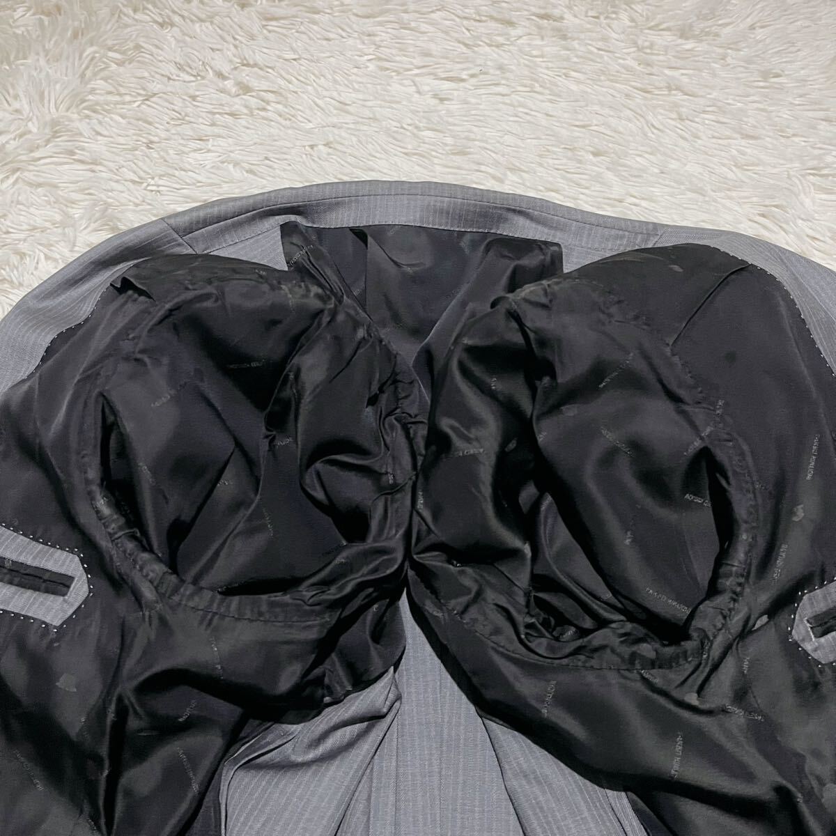 【圧倒的高級感】タケオキクチ TAKEO KIKUCHI ジャケット ドーメル ウール グレー ＸＬ メンズ 背抜き サイドベンツ ストライプの画像6