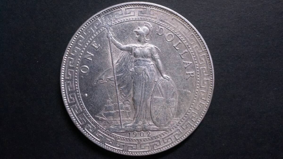 イギリス・香港貿易銀 1ドル銀貨 1902年 直径38.96mm 26.9g ONE ＤＯＬＬＡＲ _画像1