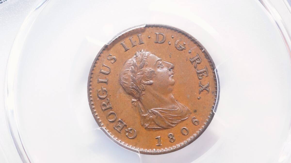 イギリス 1ファージング銅貨 1806年 PCGS MS63BN スラブ入 ジョージ3世の画像3