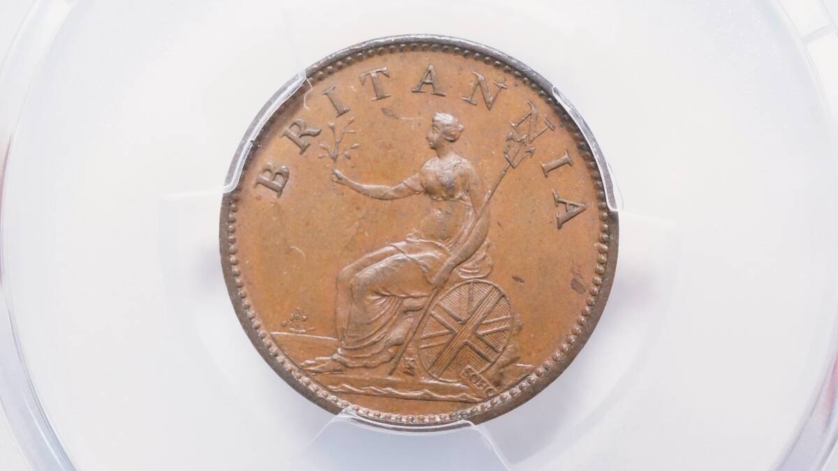 イギリス 1ファージング銅貨 1806年 PCGS MS63BN スラブ入 ジョージ3世の画像5