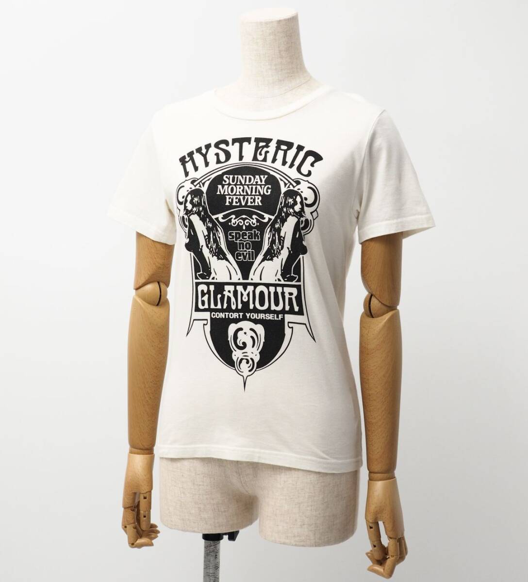 GO5832▽ヒステリックグラマー/HYSTERIC GLAMOUR*SUNDAY MORNING FEVER プリント*コットン 半袖カットソー*Tシャツ*ホワイト系*FREE_画像1