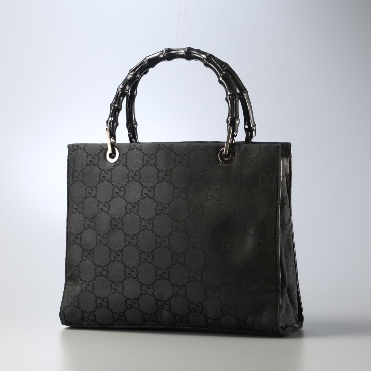 TD6973▽イタリア製《GUCCI グッチ》バンブーハンドル GG柄 ハンドバッグ トートバッグ 002-1016-001274 鞄 ブラックの画像2