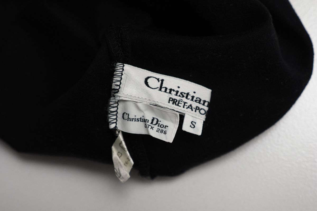 GP8032▲クリスチャンディオール/Christian Dior コットンニット プルオーバートップス/ノースリーブ カラーパイピング 黒 サイズSの画像8