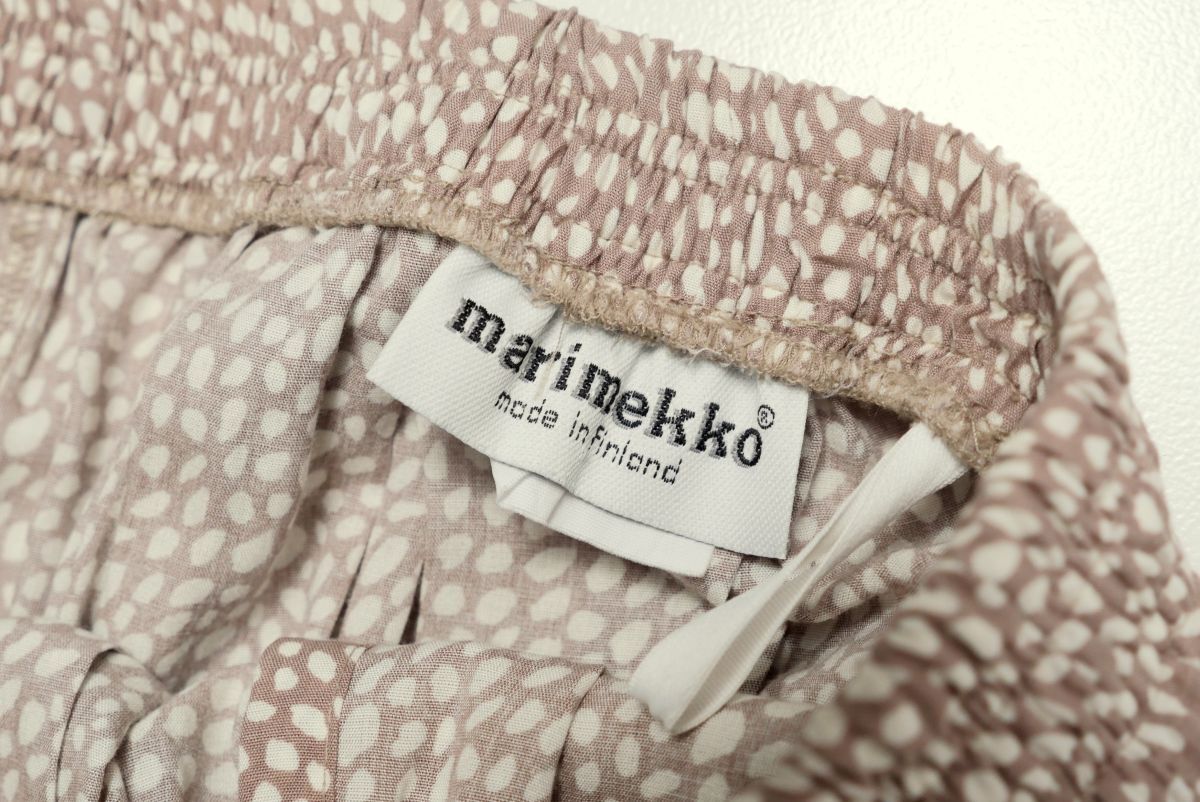 MF7335▲フィンランド製 Marimekko/マリメッコ 総レーヨン プリーツロングスカート ハイスリット フレア 総柄 ブラウンベージュ系の画像5