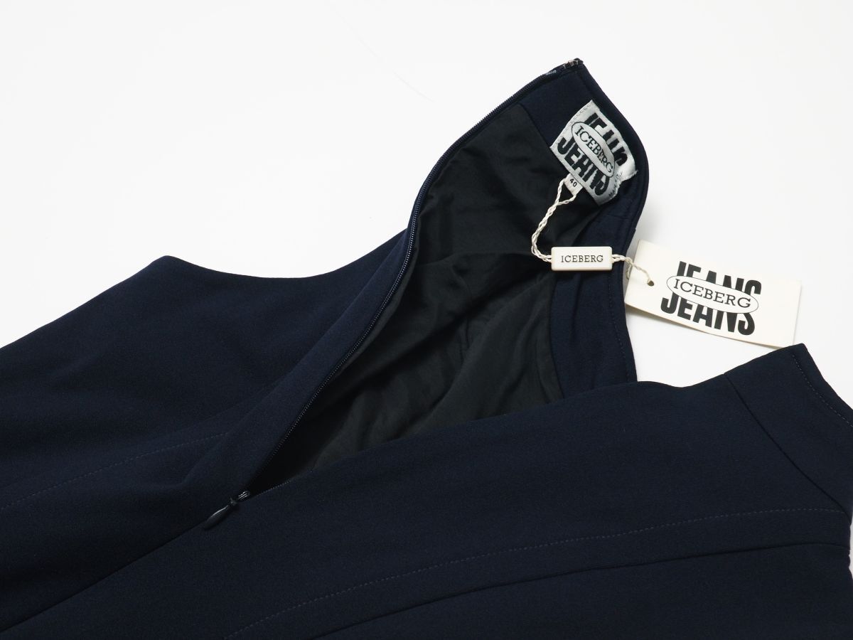 GP7558^ unused Italy made Iceberg jeans /ICEBERG JEANS jersey - no sleeve One-piece stand-up collar navy size 40