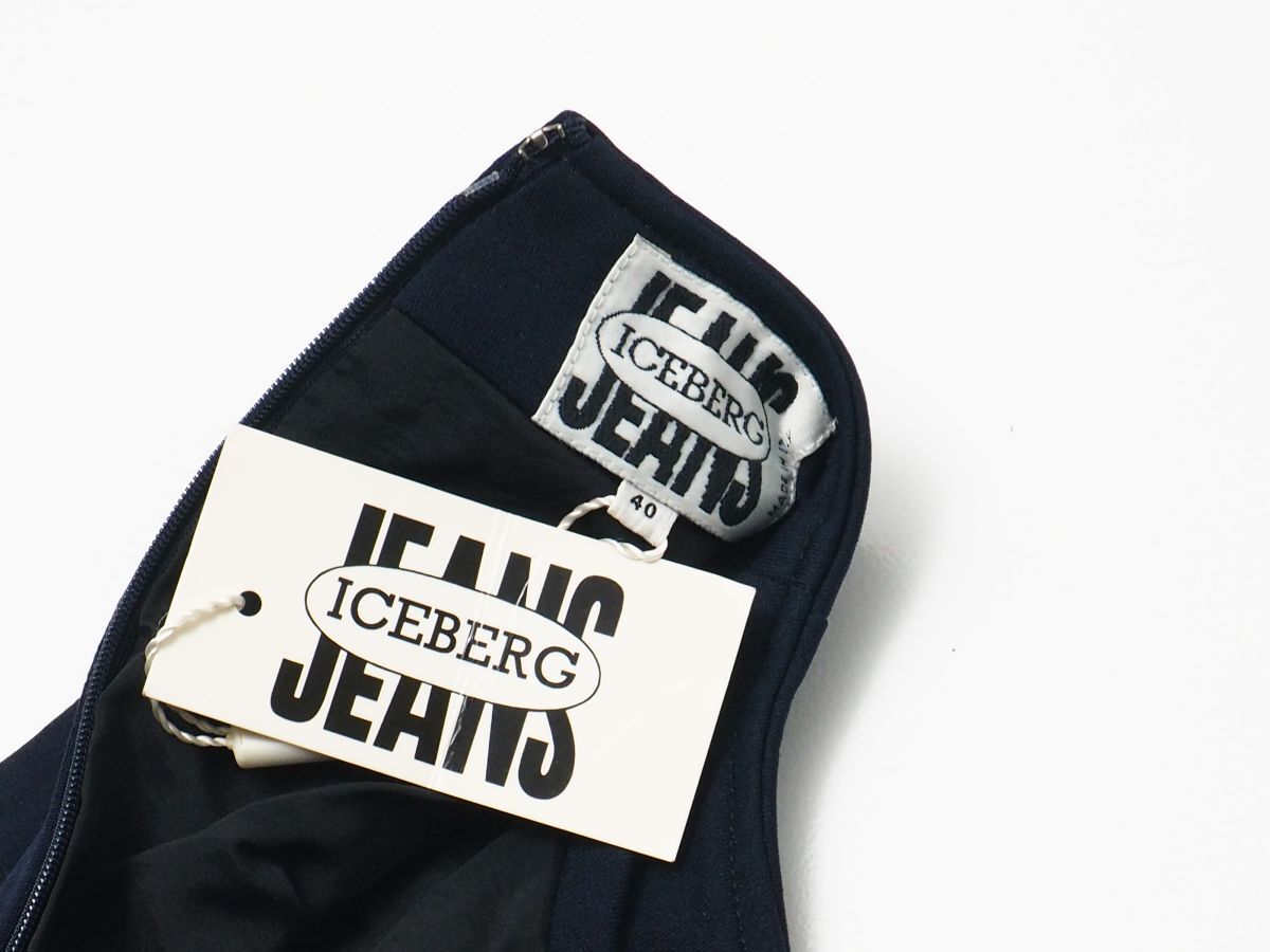 GP7558▲未使用 イタリア製 アイスバーグ ジーンズ/ICEBERG JEANS ジャージー ノースリーブワンピース スタンドカラー ネイビー サイズ40の画像7