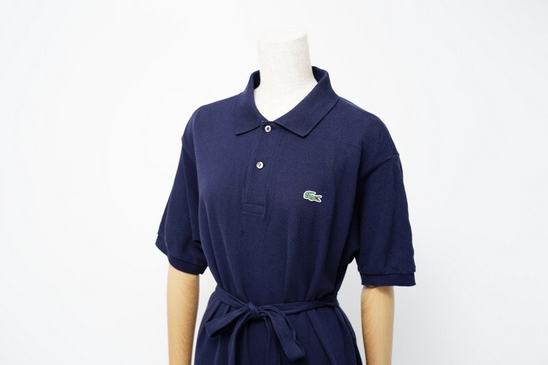 GO8617 ラコステ/LACOSTE*L.12.12 ポロドレス*EF120EL*ウエストリボン付*コットン*ワンピース*半袖*膝丈*日本製*サイズ36*ネイビー系の画像3