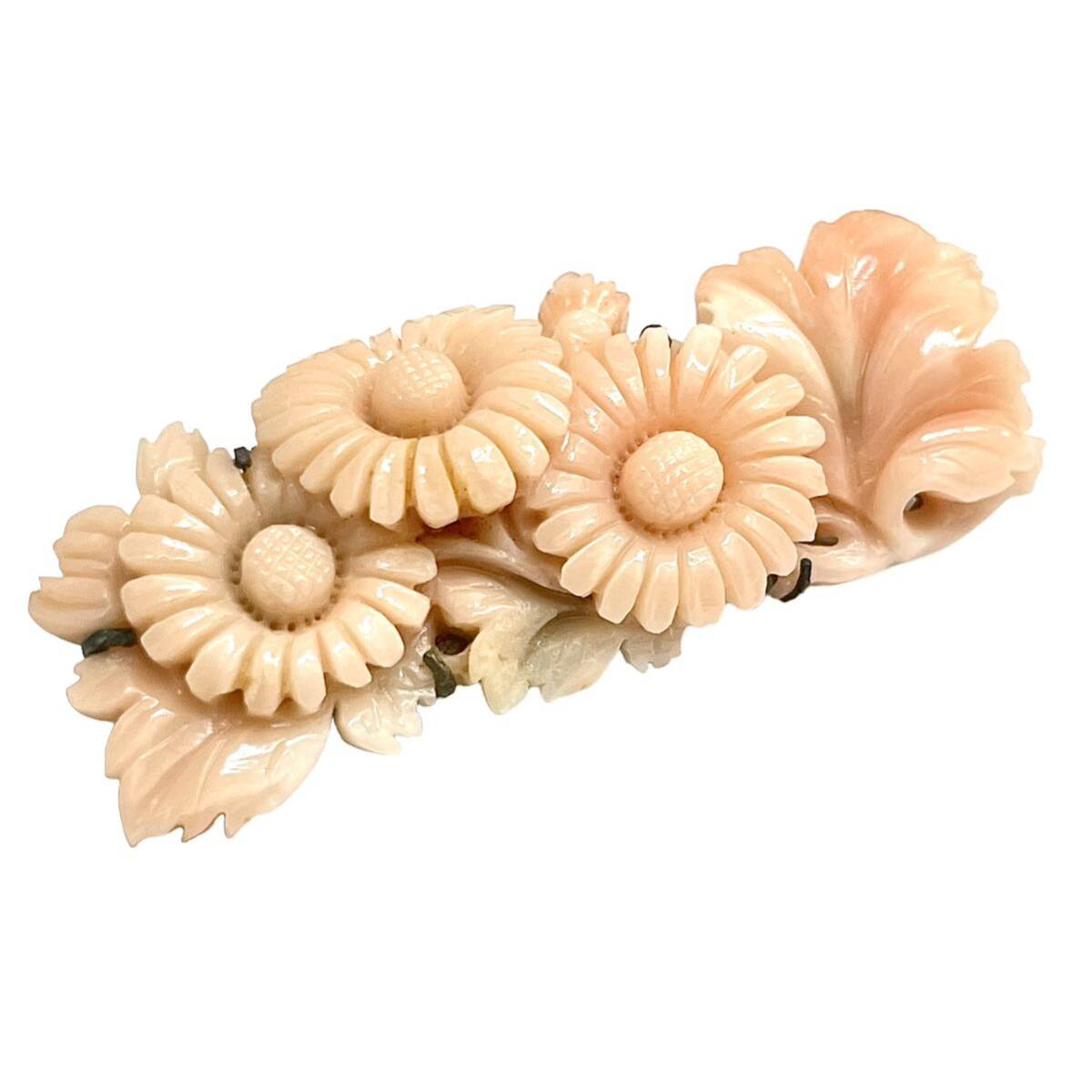 サンゴブローチ 珊瑚 さんご 彫刻 花_画像1