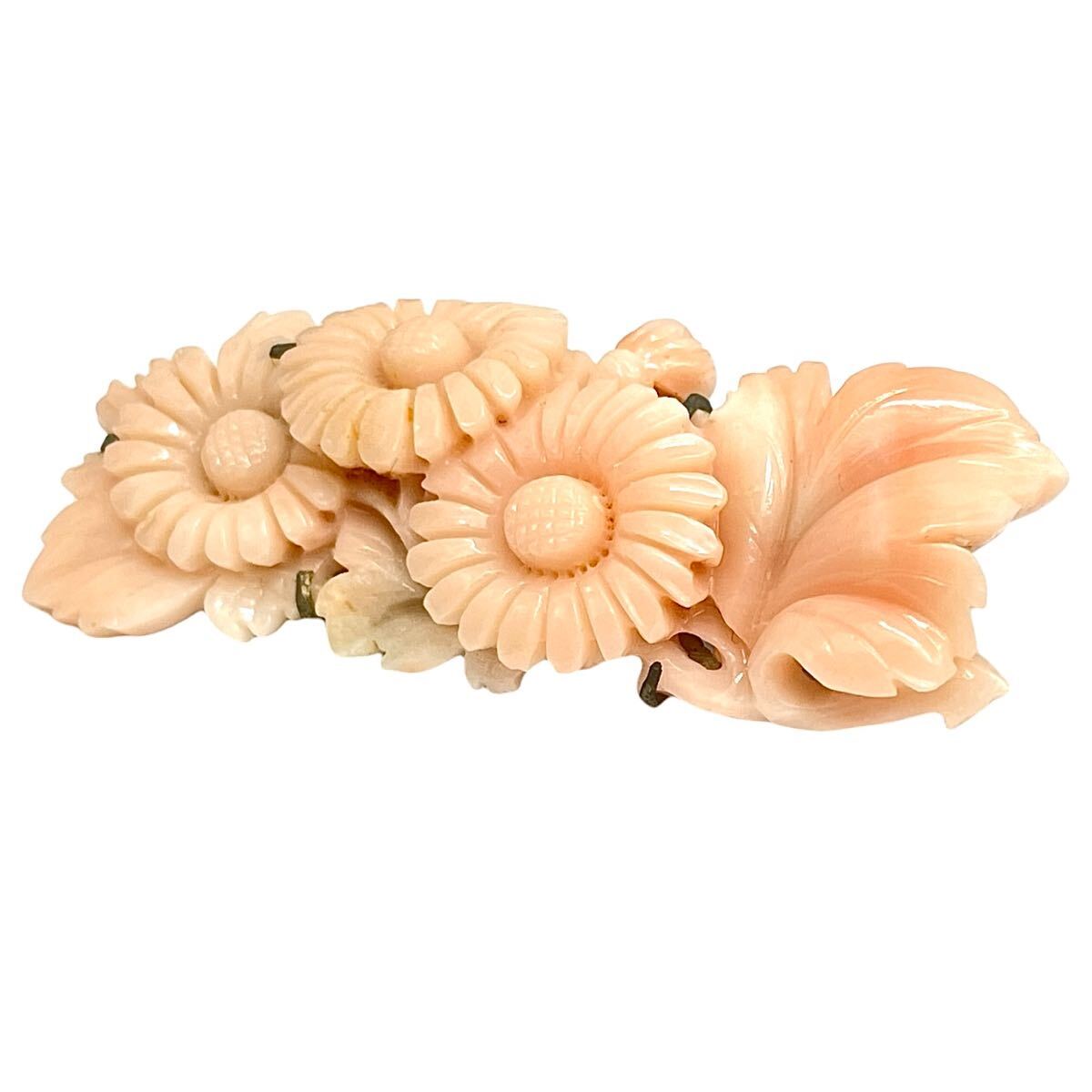サンゴブローチ 珊瑚 さんご 彫刻 花_画像3