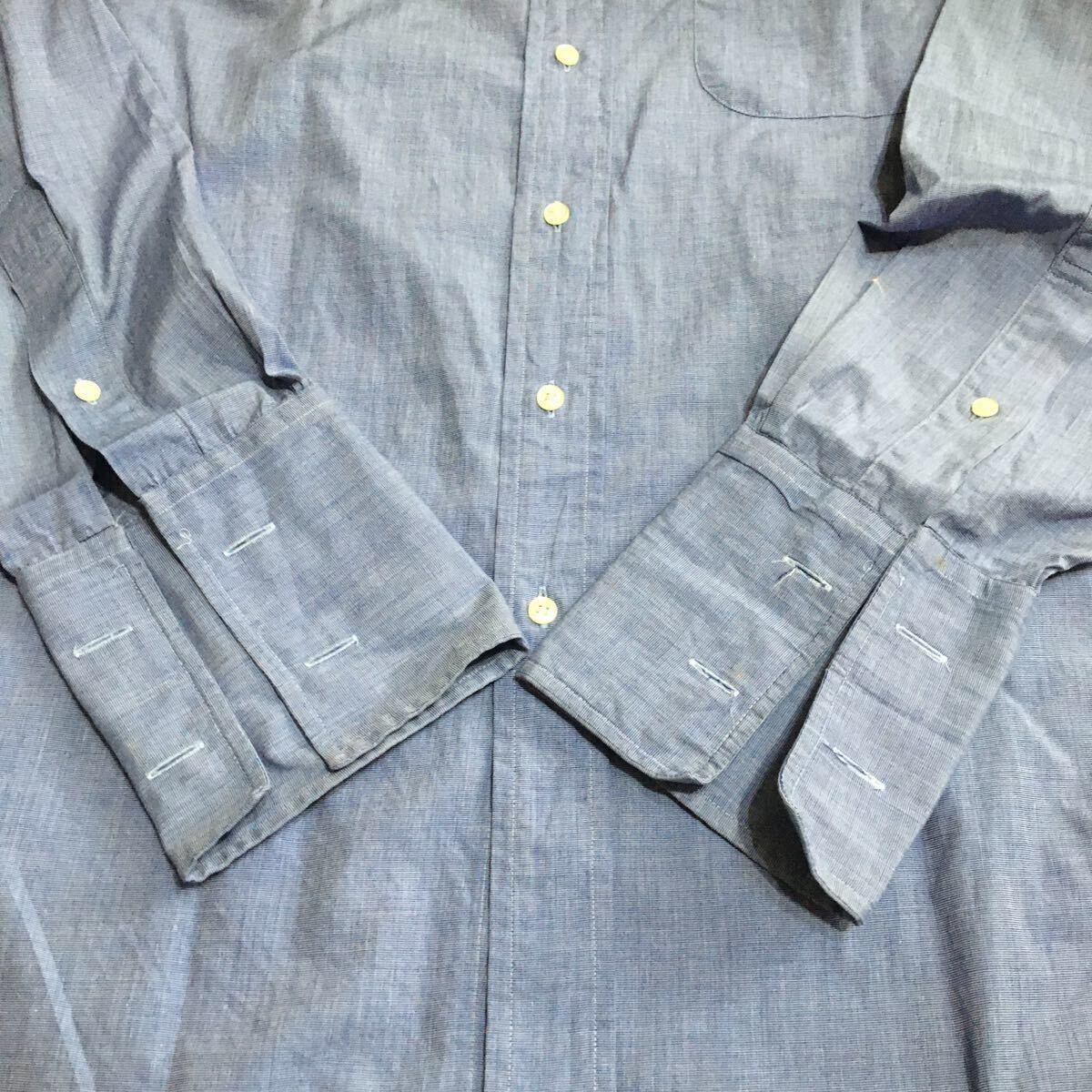 【made in USA】90's Americanclothing/BROOKSBROTHERS/longsleeveshirt/size16-5/doublecuffs/saxblue/状態good/_画像4