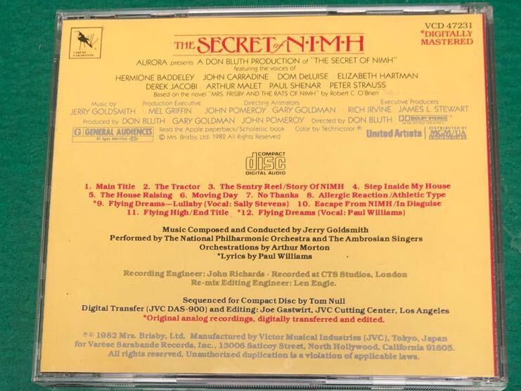 映画「ニムの秘密（THE SECRET OF NIMH）」サントラCD 音楽ジェリー・ゴールドスミス（JERRY GOLDSMITH）_画像2