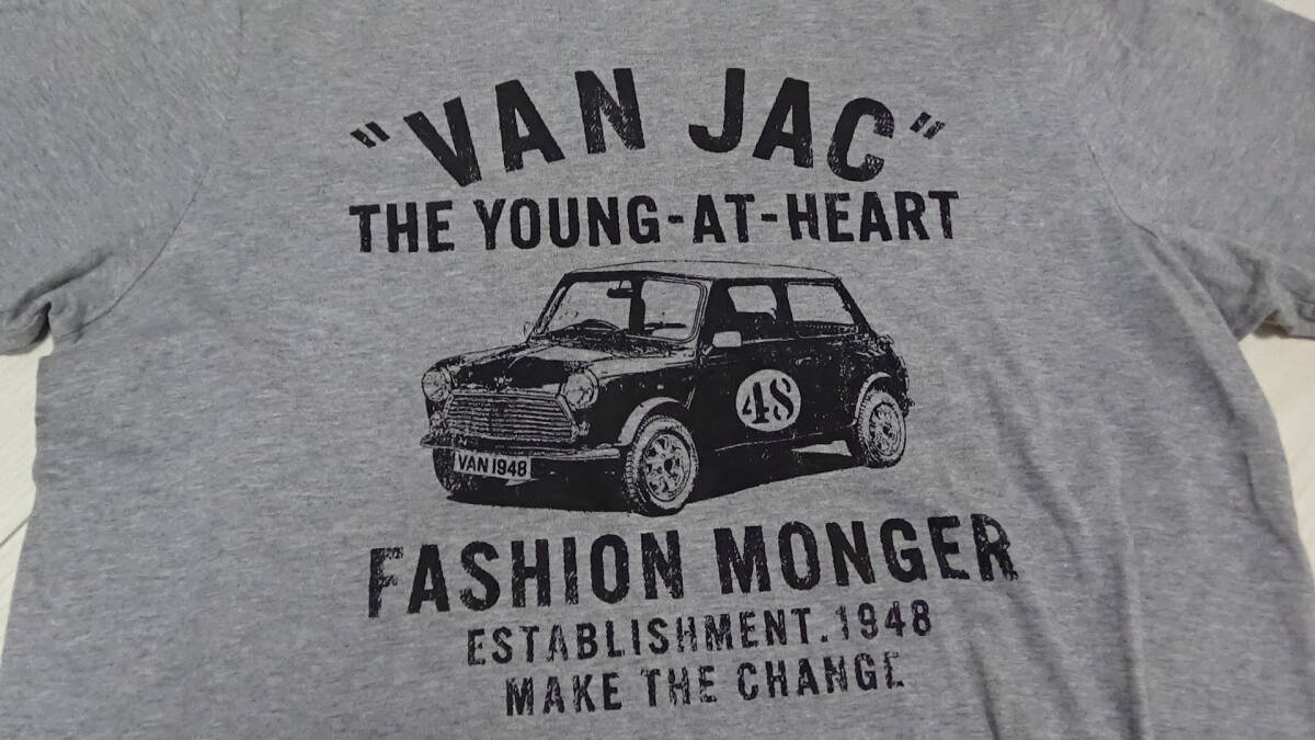 VAN JAC メンズ L ★ ロゴ 車 半袖 Tシャツ シャツ トップス グレー ヴァンヂァケット 丸首_画像2