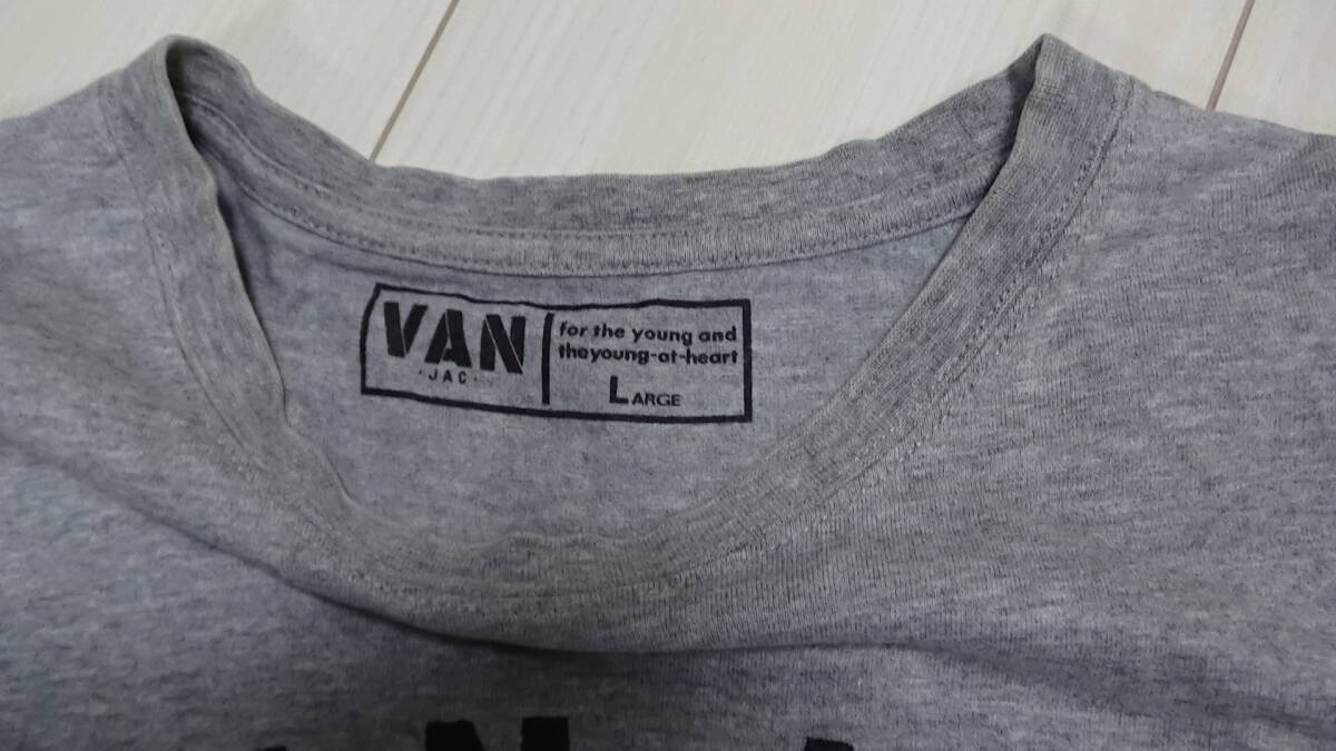 VAN JAC メンズ L ★ ロゴ 車 半袖 Tシャツ シャツ トップス グレー ヴァンヂァケット 丸首_画像3