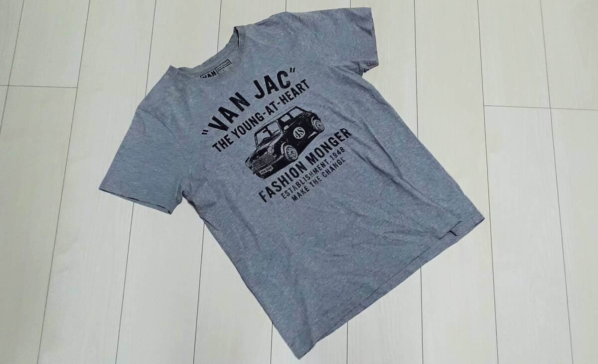 VAN JAC メンズ L ★ ロゴ 車 半袖 Tシャツ シャツ トップス グレー ヴァンヂァケット 丸首_画像1