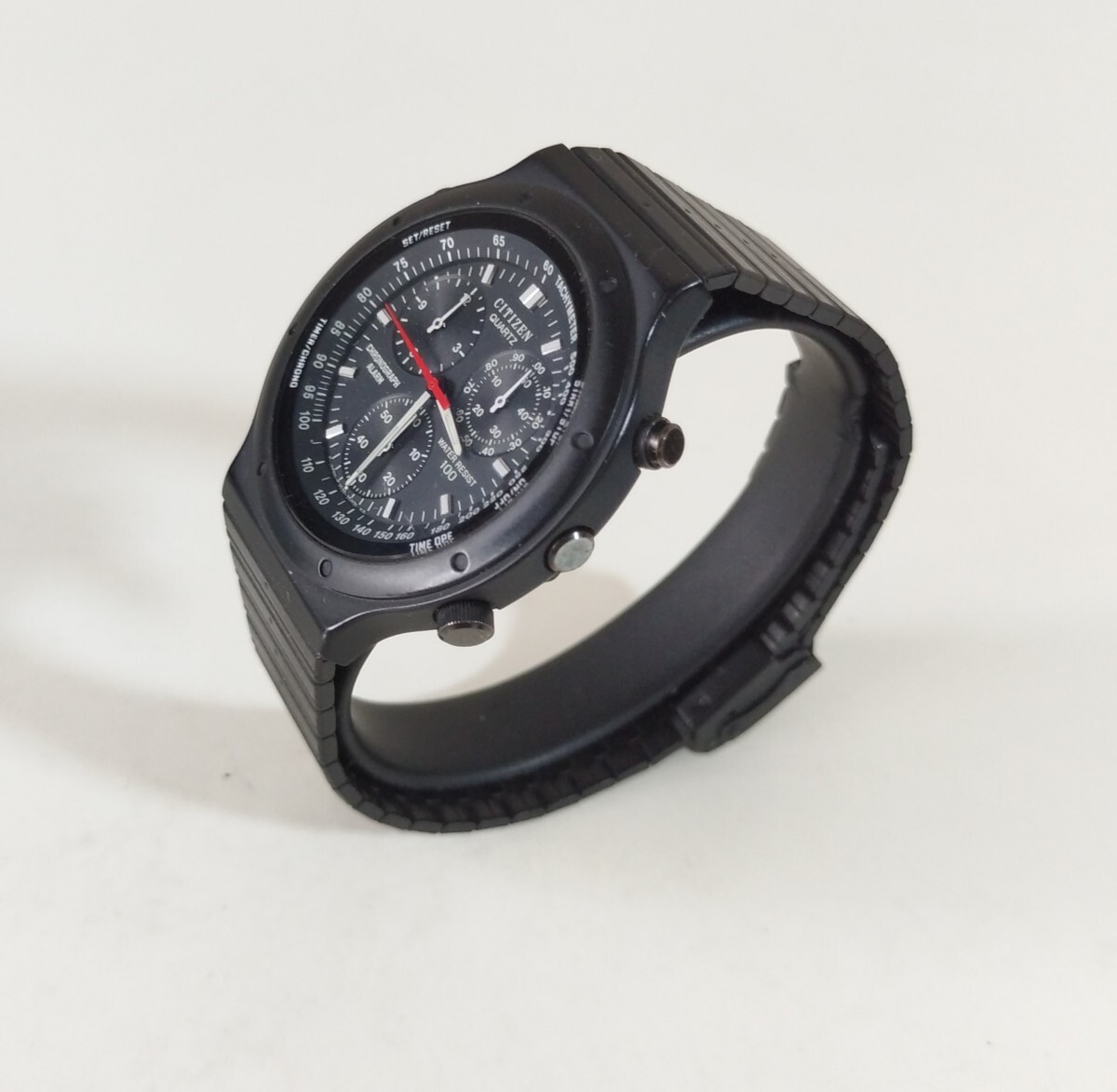 ジャンク CITIZEN シチズン スポルテ RS クォーツ クロノグラフ アラーム 腕時計 ブラックの画像5