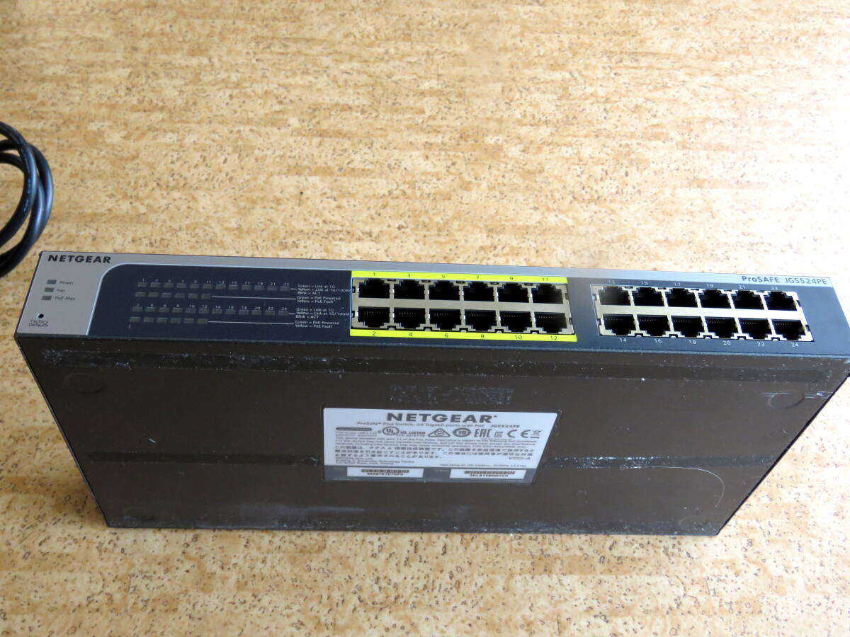 NETGEAR ProSAFE JGS524PE * Plus Switch with PoE 24-Port * desk-top type compact switching hub * power supply cable attached * used 