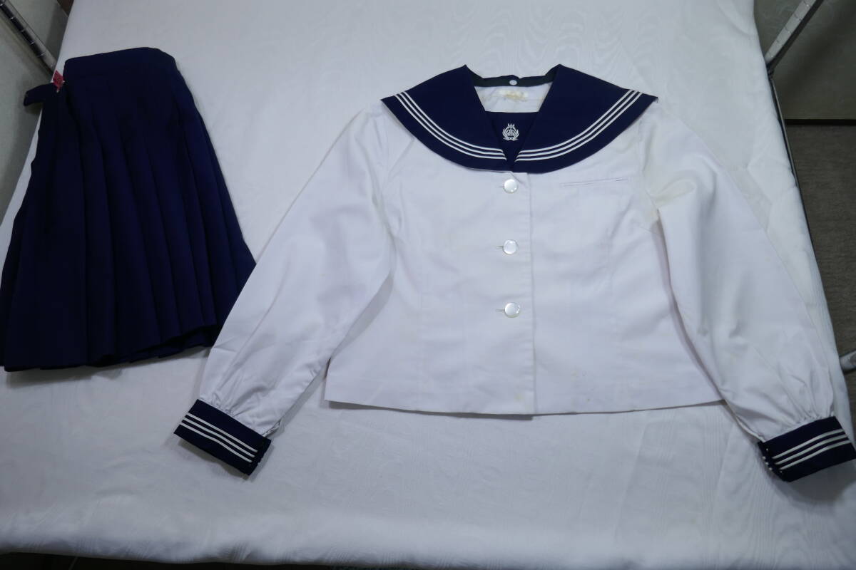 20 very large Chiba prefecture . tree . Tsu high school summer long sleeve sailor suit summer skirt (W80)...SOGO( inspection middle . woman . private uniform school uniform lady`s JK JC prefecture .