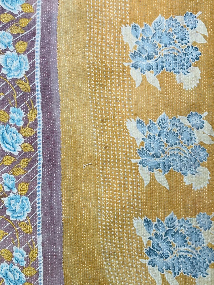 カンタ 刺繍 ラリーキルト インド ビンテージ布 ベッドカバー ソファーカバー マルチカバー カンタキルト ビンテージ 6_画像4