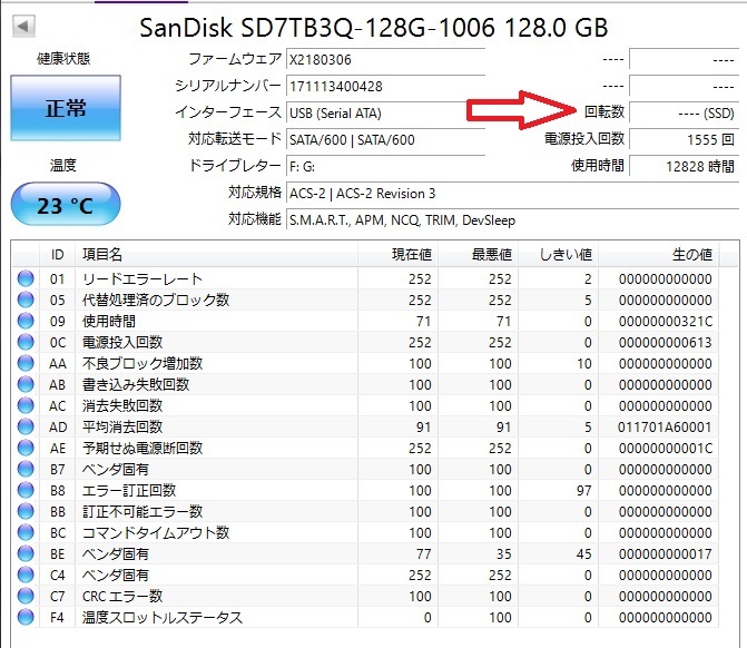 ★SanDisk SSD 2.5インチ 128GB×1台 健康状態『正常』！★①の画像4