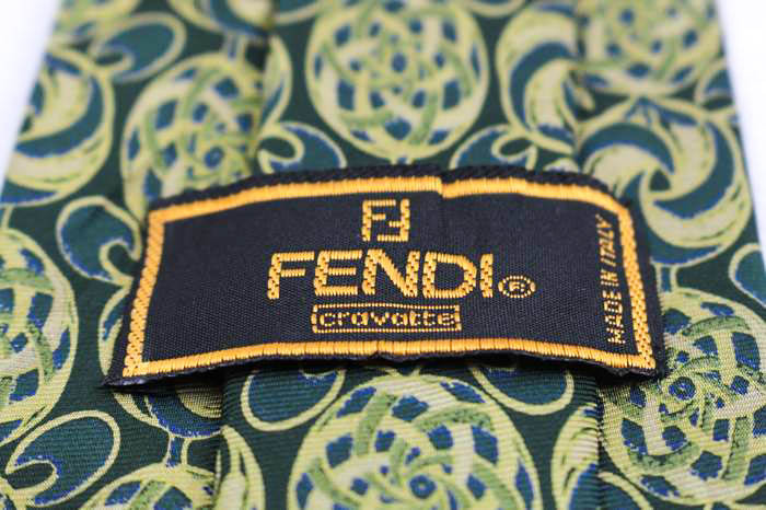 フェンディ ブランド ネクタイ ドット パネル柄 シルク イタリア製 メンズ グリーン FENDI_画像4