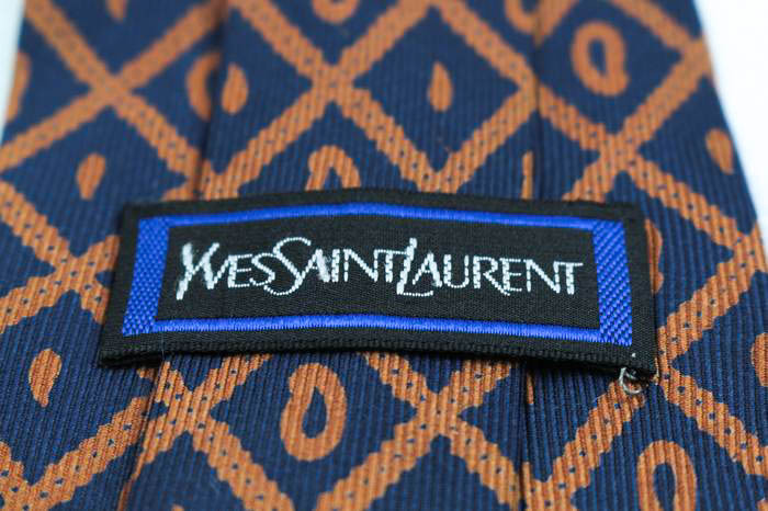 イヴ・サンローラン ブランド ネクタイ YSL ペイズリー 格子柄 シルク イタリア製 PO メンズ ネイビー YVES SAINT LAURENT_画像4