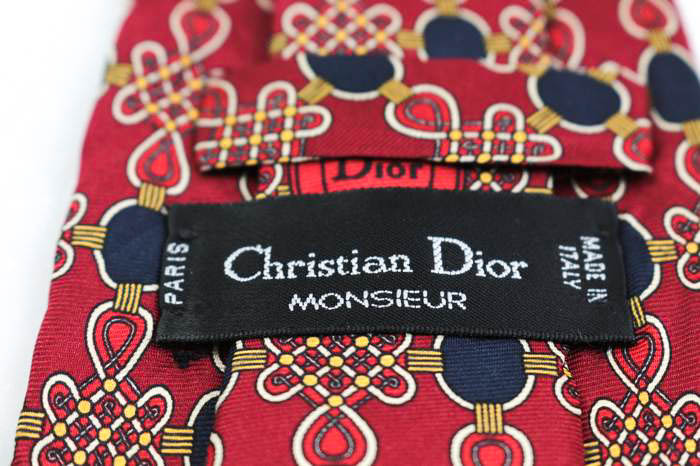 クリスチャンディオール ブランド ネクタイ ドット 格子柄 パネル柄 シルク イタリア製 PO メンズ ワインレッド Christian Dior_画像4