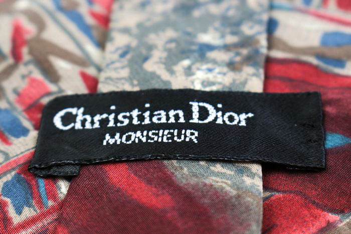 クリスチャンディオール ブランド ネクタイ 総柄 幾何学模様 シルク アメリカ製 PO メンズ ワインレッド Christian Dior_画像4