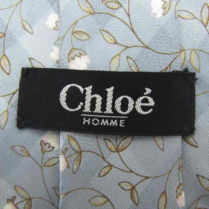 クロエオム ブランド ネクタイ 格子柄 花柄 リーフ柄 シルク 日本製 メンズ ライトグレー Chloe HOMME_画像4