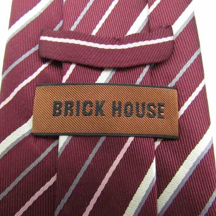 ブリックハウス ブランド ネクタイ 総柄 ストライプ柄 シルク 中国製 PO メンズ ワインレッド BRICK HOUSEの画像4