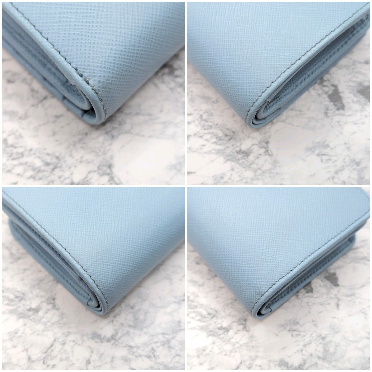 美品 PRADA プラダ サフィアーノ 折り財布 水色 トライカラー 美品 PRADA プラダ サフィアーノ 折り財布 水色 トライカラー