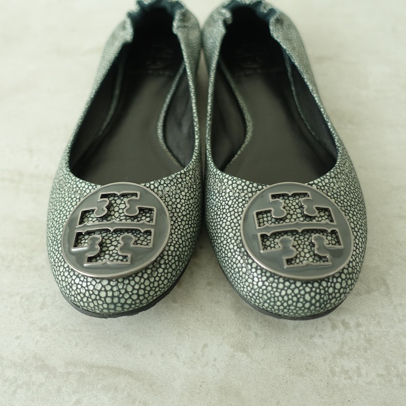 トリーバーチ TORY BURCH *CLASSIC REVA BALLET バレエシューズ 6.5/23*ブラックグレーシルバーレザー(sh88-2403-78)【60D42】_画像3