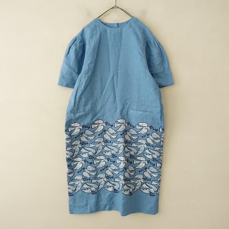 [ beautiful goods / regular price 8.3 ten thousand ] mina perhonen mina perhonen *following daylinen One-piece *40 embroidery light blue (m1-2403-367)[70D42]