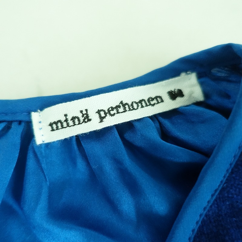 ミナペルホネン mina perhonen *genial カシミヤシルク異素材切替ドレス*38ニットワンピースブルーネイビー(27-2403-136)【51D42】_画像9