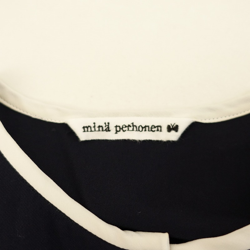  mina perhonen mina perhonen *memorable One-piece *36 long sleeve waist rubber cotton cotton navy blue navy front opening (j4-2403-193)[71D42]