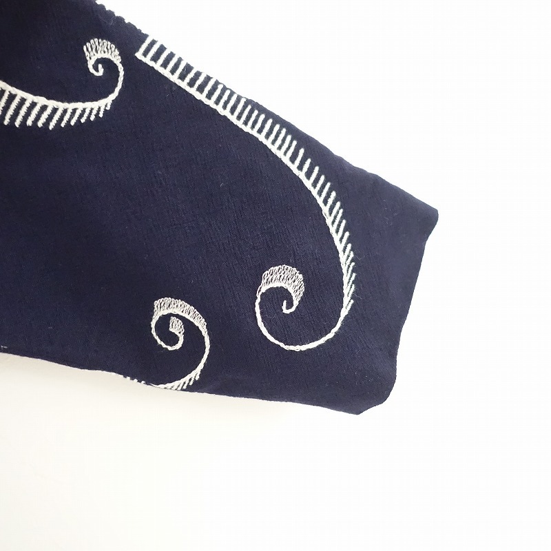  mina perhonen mina perhonen *coda One-piece *38 embroidery wool wool navy navy blue ko Kuhn lining wide long sleeve (j4-2403-227)[02D42]