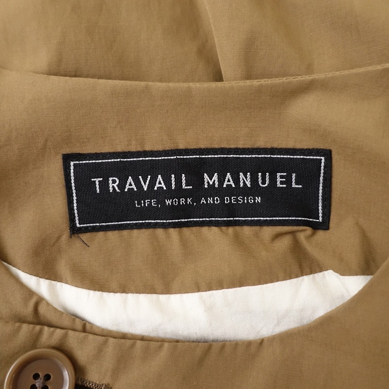 トラバイユマニュエル TRAVAIL MANUEL *ノーカラーコート*綿コットン混ブラウン系羽織アウター上着(jk25-2403-441)【12D42】の画像8