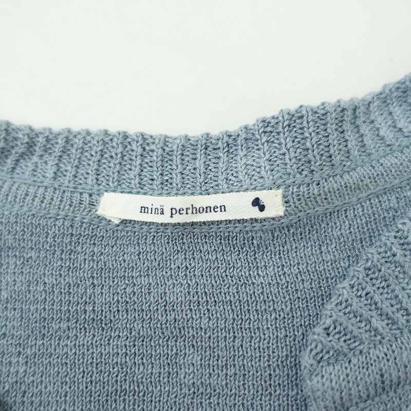  mina perhonen mina perhonen *nostalgialinen knitted cardigan *36 flax ash light blue Short jacket pocket (2-2404-16)[52D42]