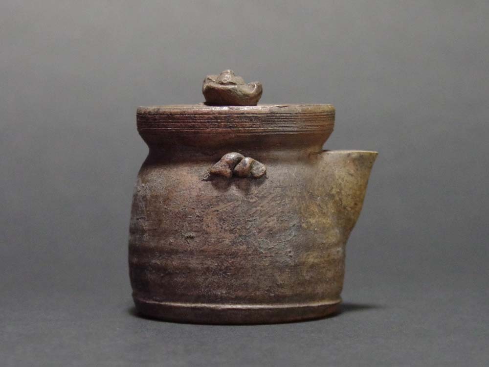 岡安宮山人作南蛮手茶瓶泡瓶急須茶器備前宝瓶名工名品茶陶茶道具古美術愛好家蒐集品