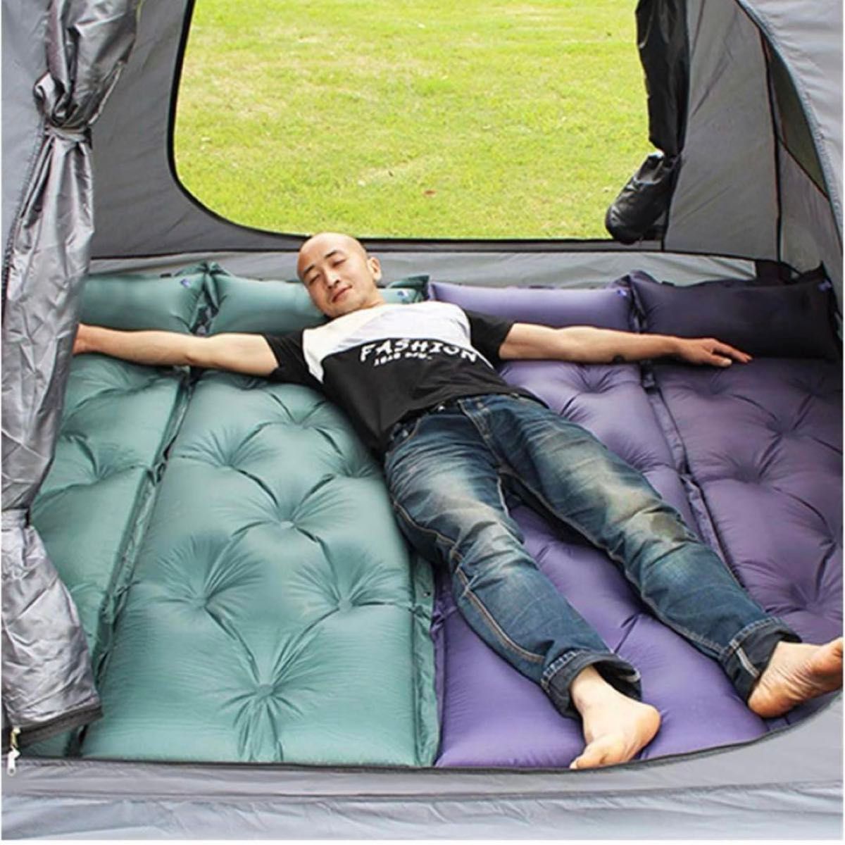 2個セット エアーマット キャンプマット アウトドア 車中泊 枕付き 寝具 エアマット テント