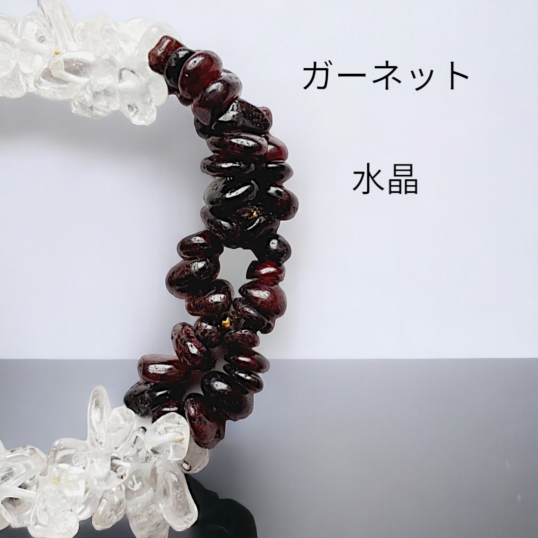 【内面からの輝き◆水蓮花天珠】天然石ブレスレット　ガーネット　水晶