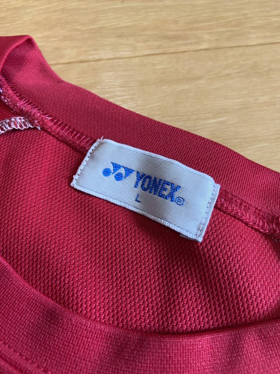 YONEX ヨネックス 半袖シャツ Tシャツ 赤×白 水色ライン メンズL　テニス バドミントン_画像3