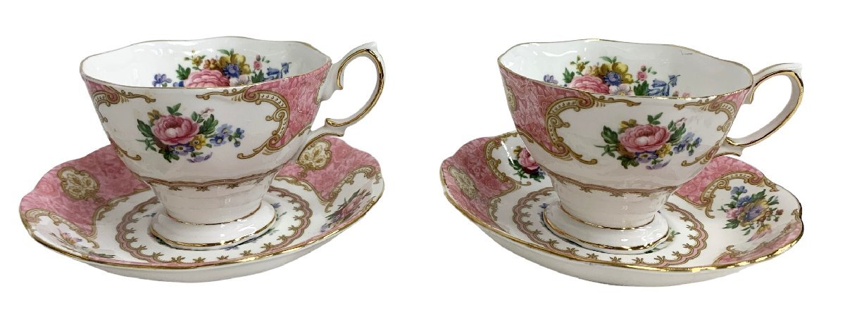 ROYAL ALBERT ロイヤルアルバート Lady Carlyle レディーカーライル カップ&ソーサー 4客セット 金彩 ピンク 花柄の画像4