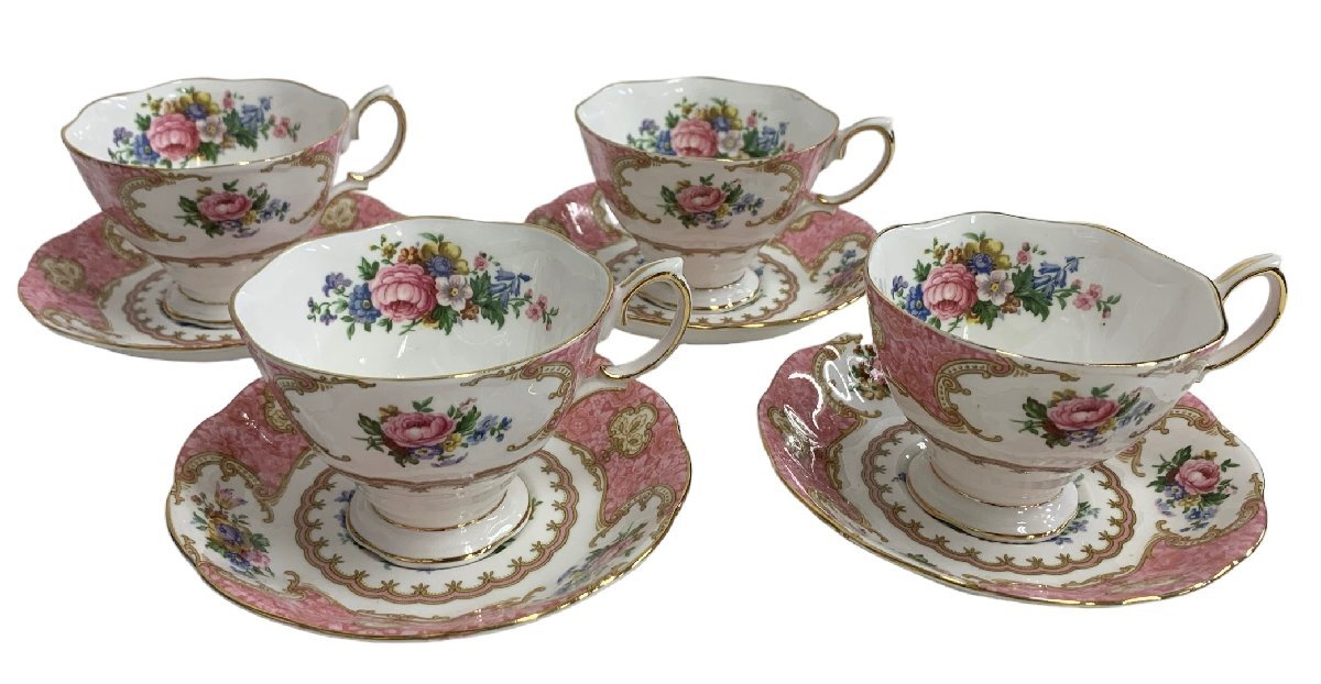 ROYAL ALBERT ロイヤルアルバート Lady Carlyle レディーカーライル カップ&ソーサー 4客セット 金彩 ピンク 花柄の画像1