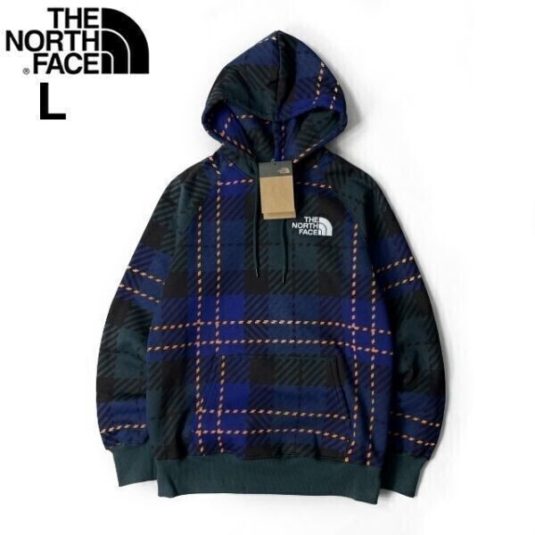 1円～!売切!【正規新品】THE NORTH FACE◆W HOLIDAY HOODIE パーカー US限定 上質 キャンプ 裏起毛 ロゴ刺繍(L)青 緑 チェック柄 181130-35の画像3