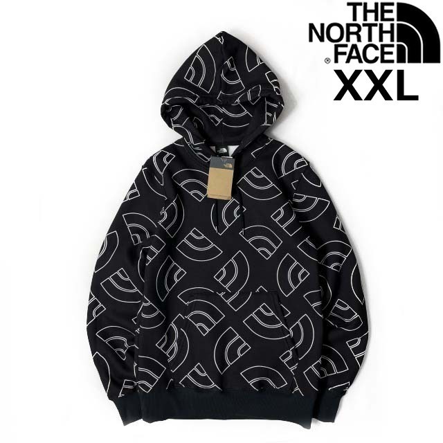 1円～!売切!【正規新品】THE NORTH FACE◆ALL OVER PRINT HOODIE パーカー US限定 裏起毛 ハーフドームロゴ(XXL)黒 総柄 181130-35_画像1